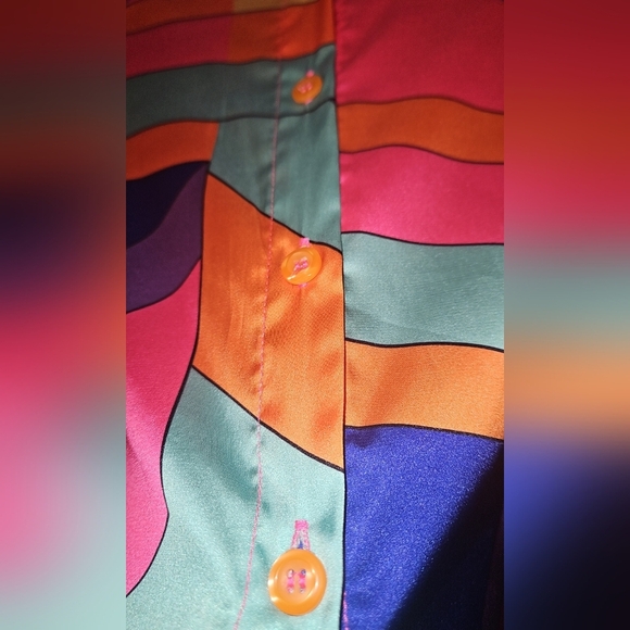 AKIRA Multicolored 70s Inspired Blouse Groovy Funky Rainbow Hippie Boho Small - Picture 5 of 5